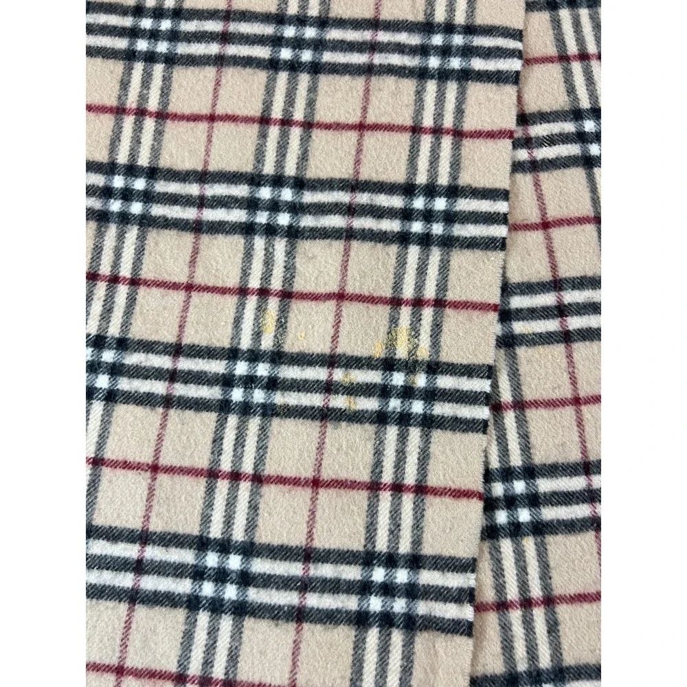 Burberry London Lambswool Scarf Womens Beige Tan Plaid Fringed Winter Preppy